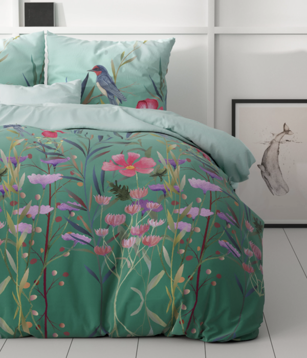 Blomster og fugle - 100% polyester