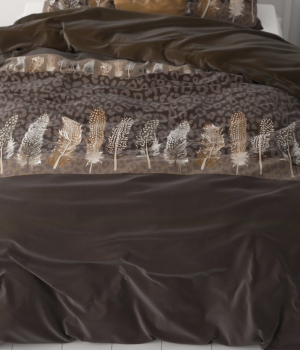 Fjer på chokoladebrun baggrund - 100% polyester