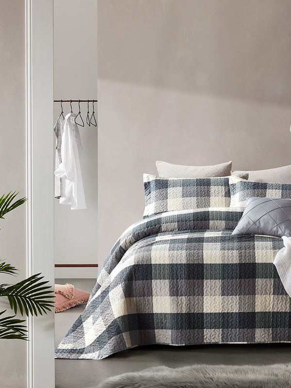 Luksuriøst gråstribet sengetæppe- 260 x 250 cm